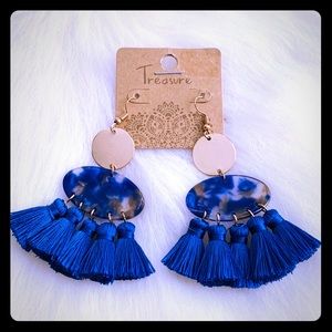 Blue Gold Tortoise Tassel Earrings